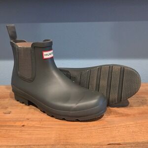 Hunter Mens Original Chelsea Rain Boots Dark Olive Green Waterproof Size 10M